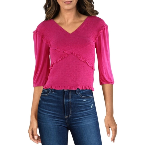 Betsey Johnson Tops - Luv Betsey by Betsey Johnson Fuchsia Smocked 3/4 Sleeve Top Med New